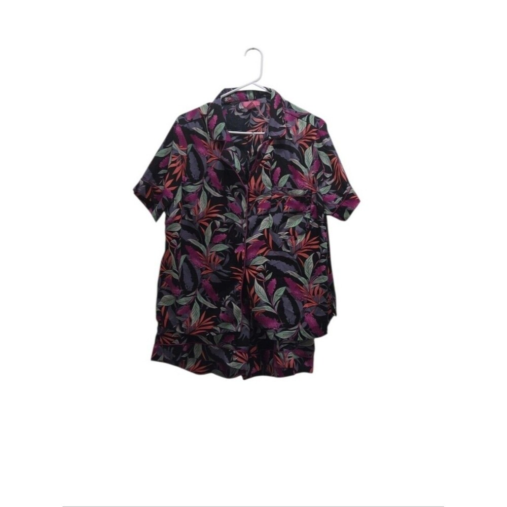 Isaac Mizrahi Sleepwear Tropical Pajama Set Floral Satin Plus Size 1X Lounge 2pc